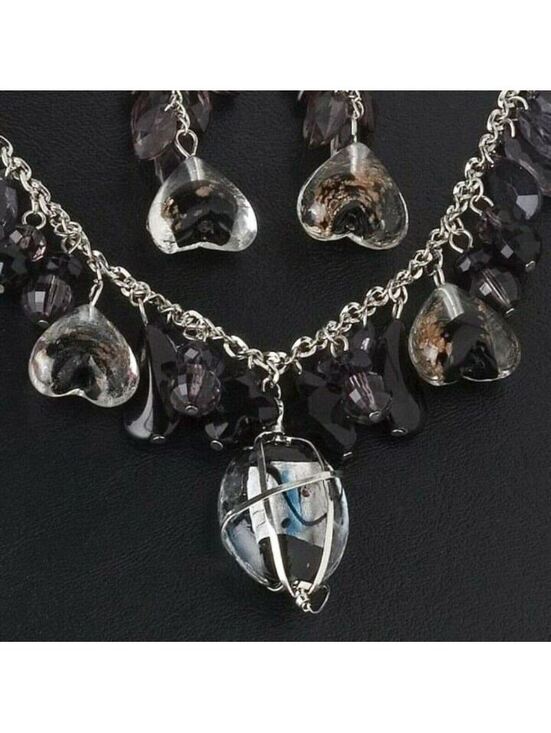 Jewelry - Black Clear Copper Silver Lampwork Glass Necklace Earrings Jewelry Set